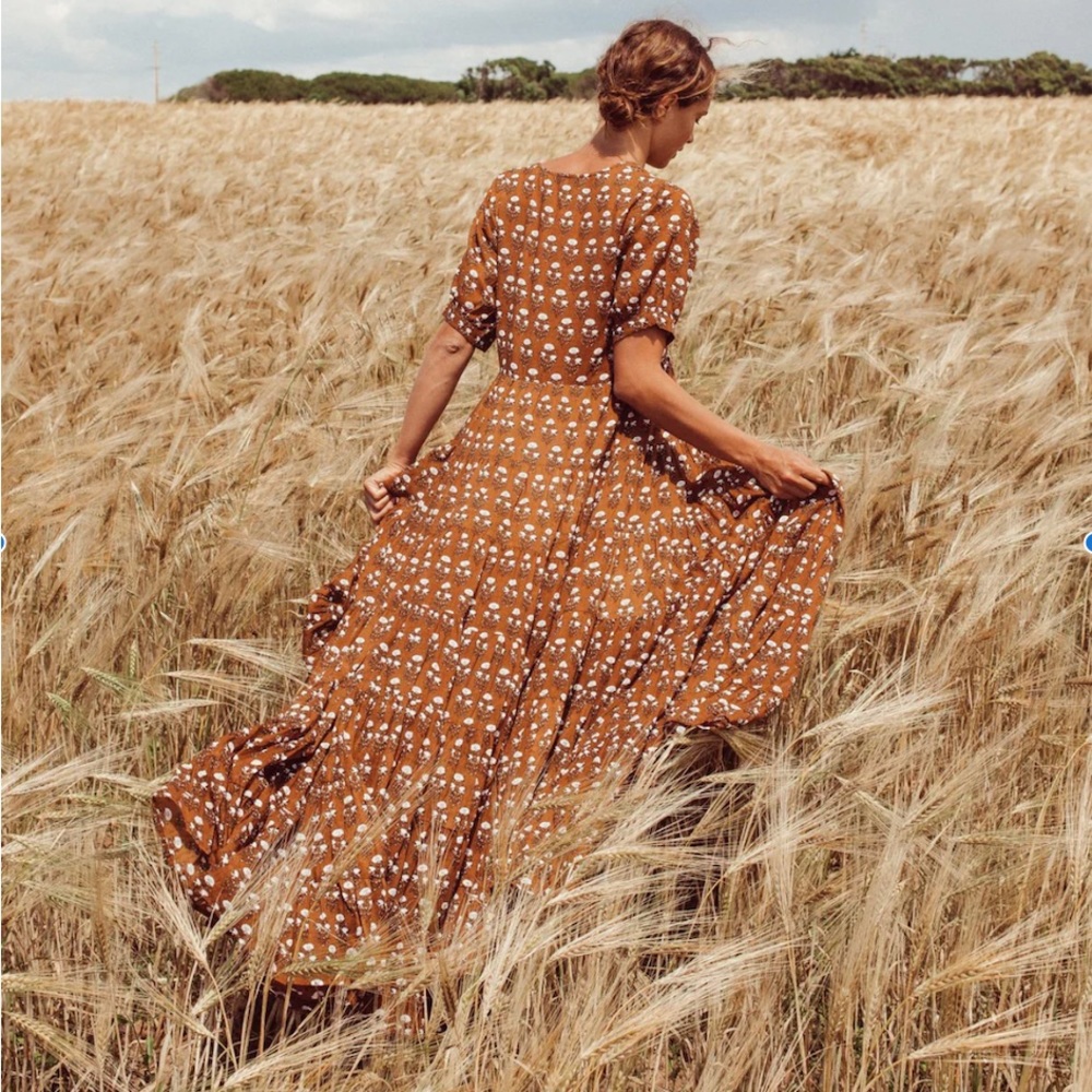 Daughters of India Brown Floral Maxi Dress